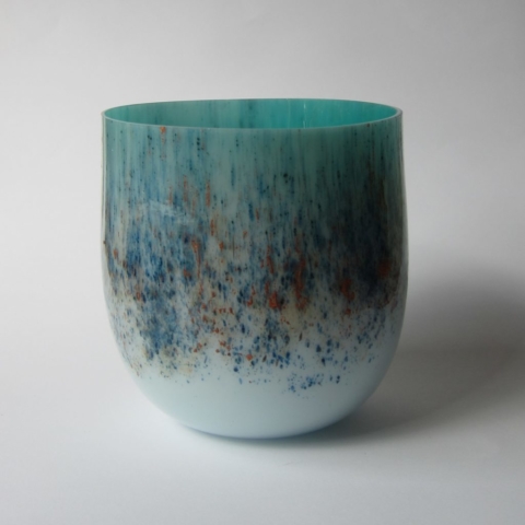 Glazen vaas - blauw/brons/blauw