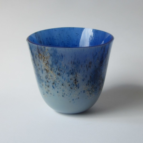 Glazen vaas - blauw/goud/zwart